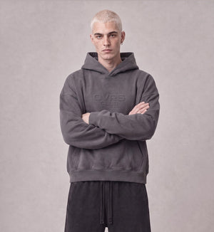 Essential Oversized Hoodie in Dark Gray, front view on model
