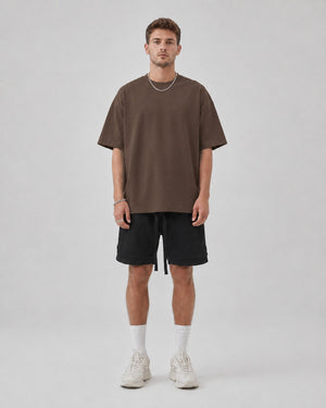 Essential Oversized T-Shirt in Coffee, full length view on model