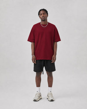 Essential Oversized T-Shirt in Dark Red, full length view on model