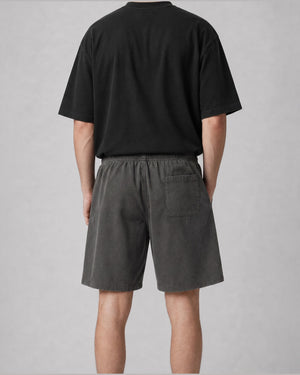 Essential Relaxed Short in Dark Gray, back view on model