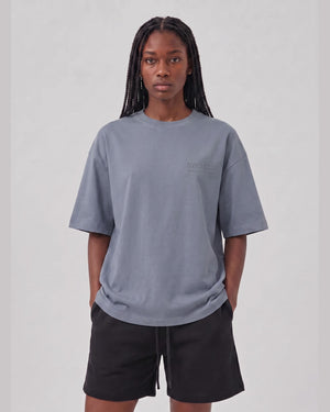 Logo Oversized T-Shirt in Gray Blue, front view on model
