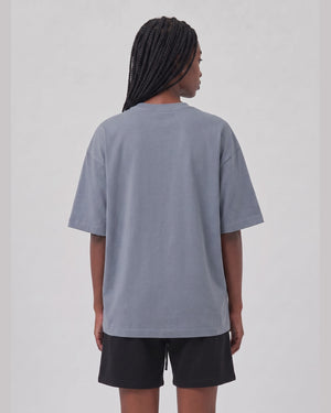Logo Oversized T-Shirt in Gray Blue, back view on model