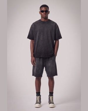 Washed Oversized Set in Black, front view on model