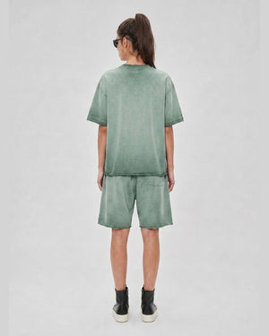 Washed Oversized Set in Sage Green, back view on model