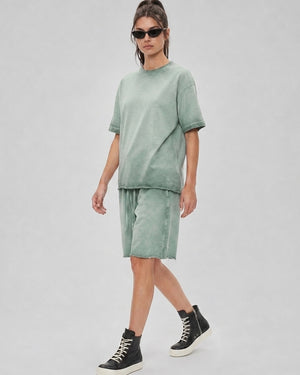 Washed Oversized Set in Sage Green, fabric and construction detail