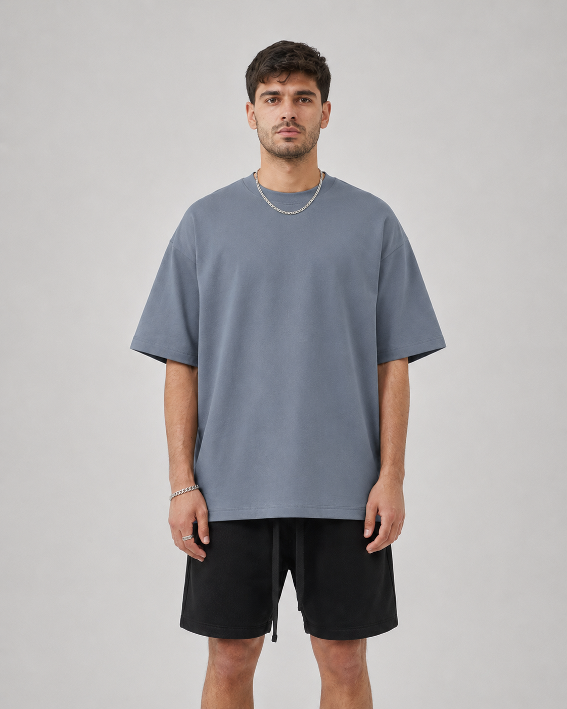 Oversized Piquet T-shirt - Gray Blue
