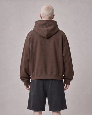 Essential Oversized Hoodie in Coffee, back view on model