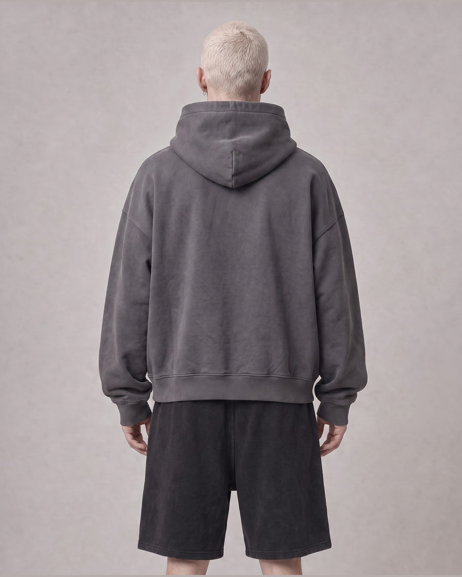 Essential Oversized Hoodie in Dark Gray, back view on model