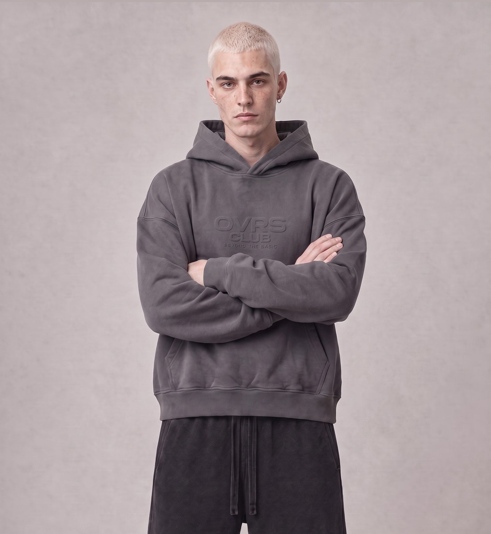 Essential Oversized Hoodie in Dark Gray, front view on model