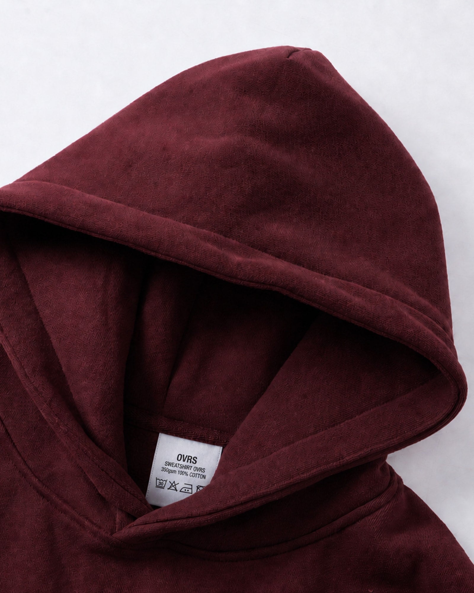 Essential Oversized Hoodie in Dark Red, fabric and construction detail