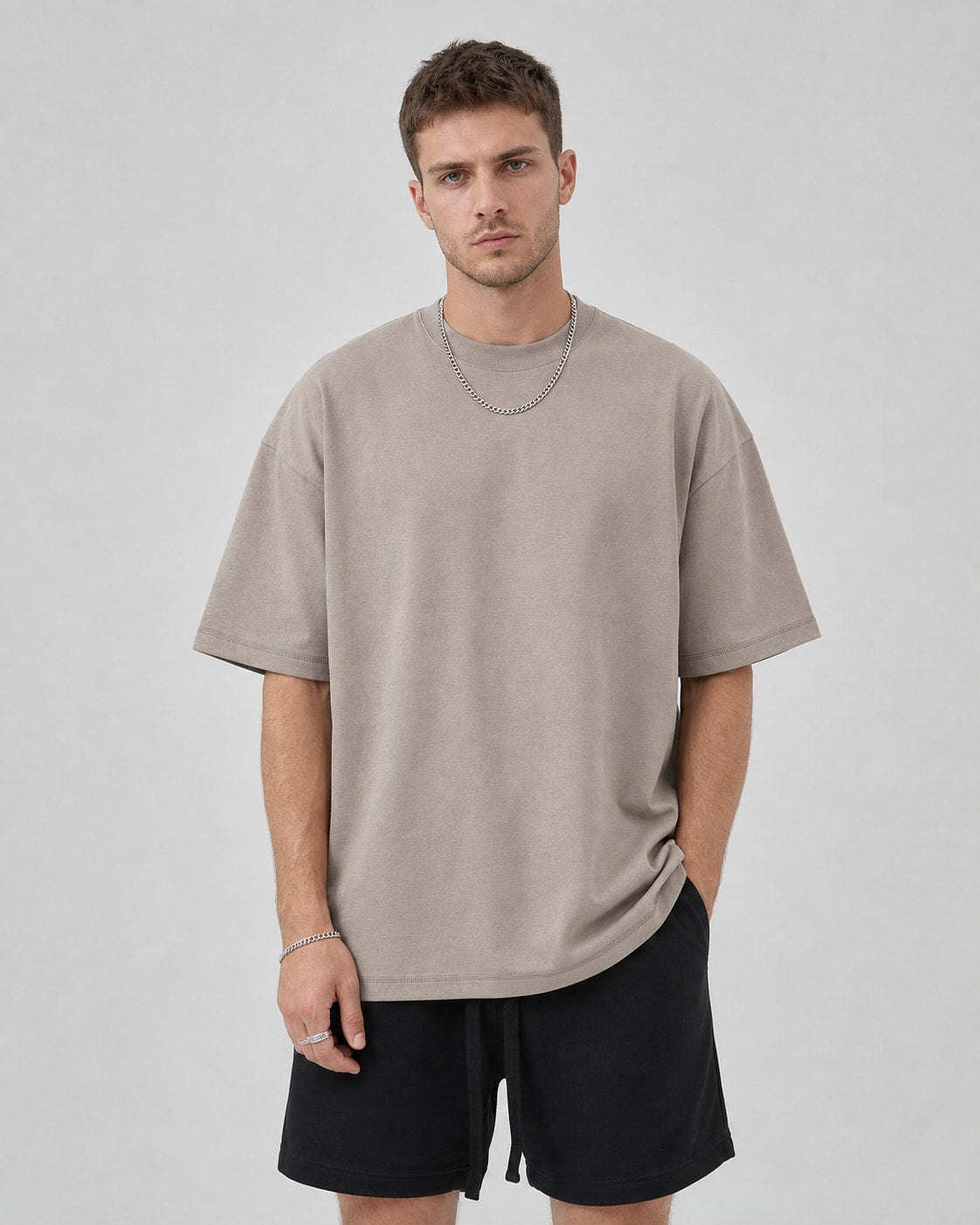 Essential Oversized T-Shirt in Brown, front view on model