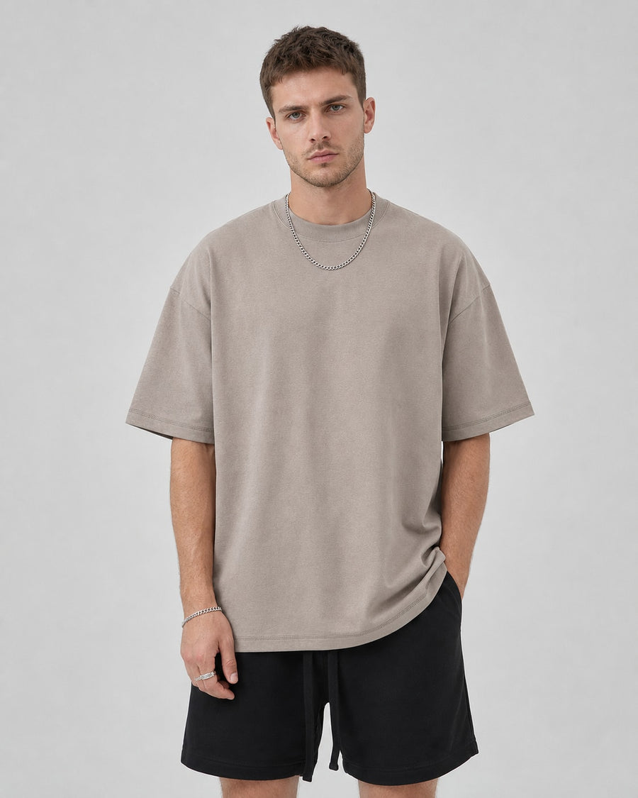 Essential Oversized T-Shirt in Brown, front view on model