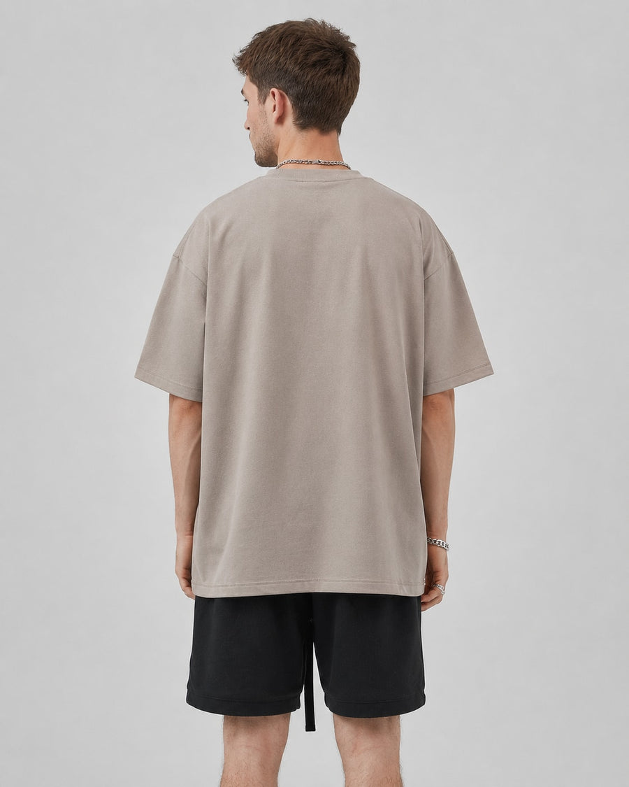 Essential Oversized T-Shirt in Brown, back view on model