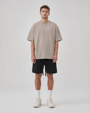 Essential Oversized T-Shirt in Brown, full length view on model