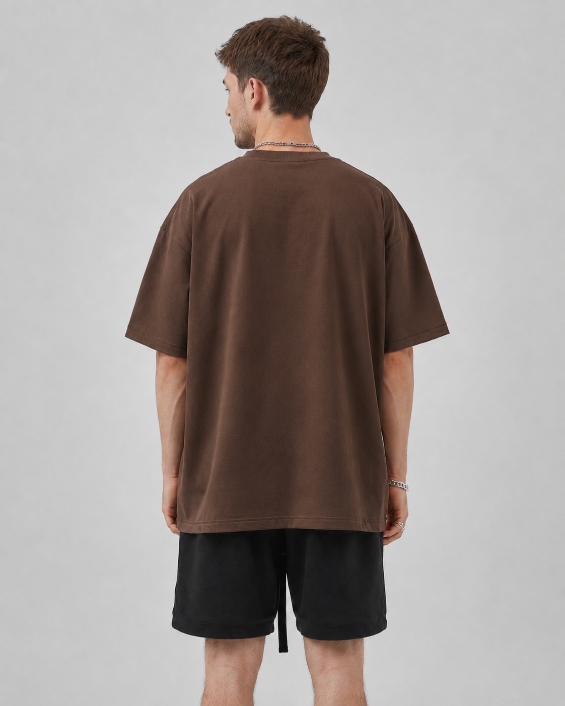 Essential Oversized T-Shirt in Coffee, back view on model