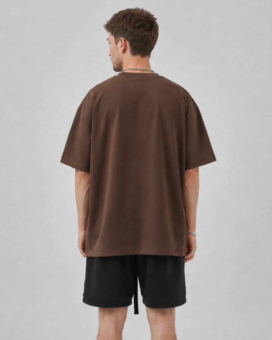 Essential Oversized T-Shirt in Coffee, back view on model