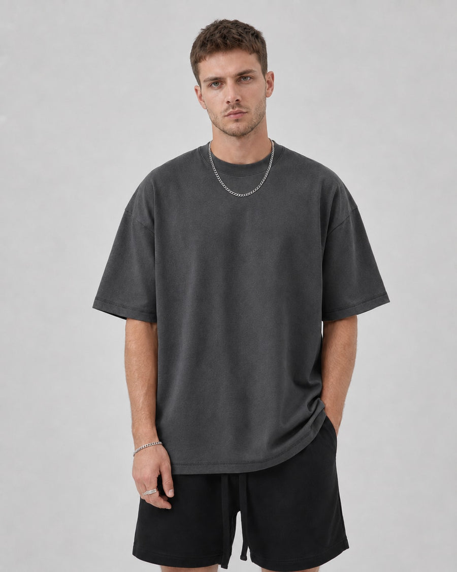 Essential Oversized T-Shirt in Dark Gray, front view on model