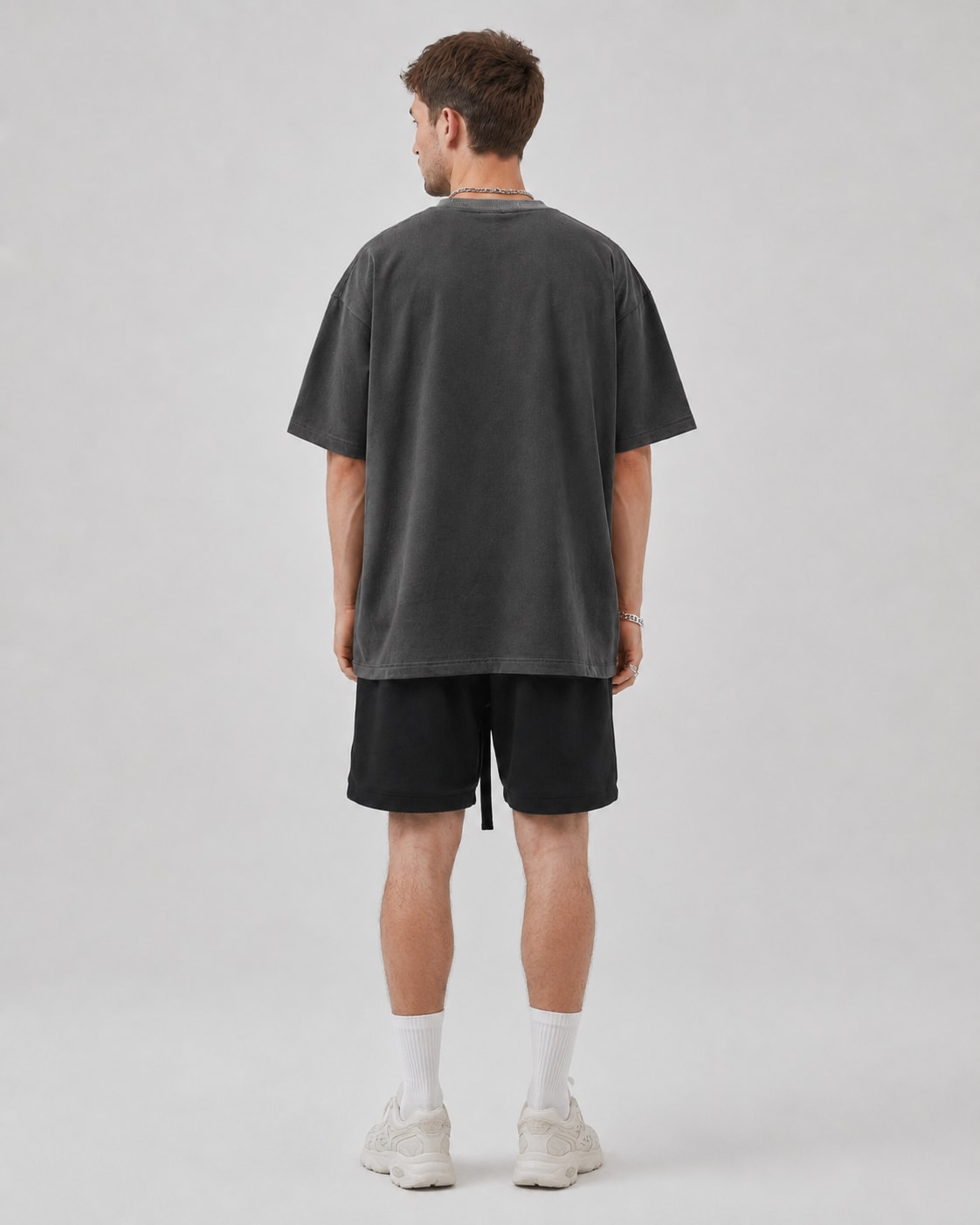Essential Oversized T-Shirt in Dark Gray, back view on model