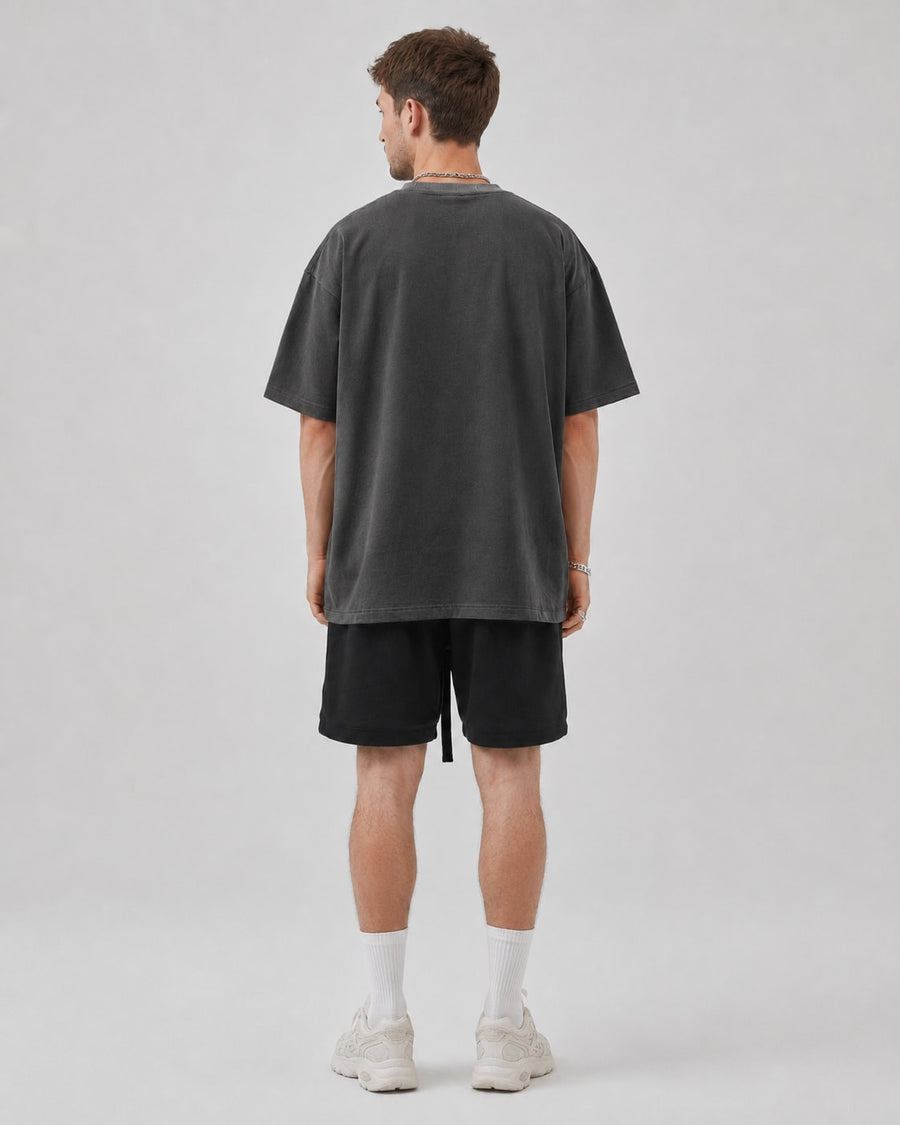 Essential Oversized T-Shirt in Dark Gray, back view on model