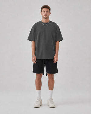Essential Oversized T-Shirt in Dark Gray, full length view on model