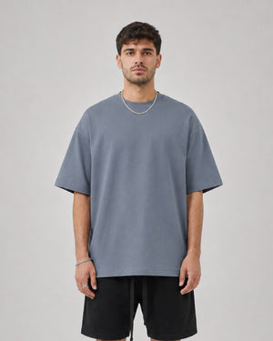 Essential Oversized T-Shirt in Gray Blue, front view on model
