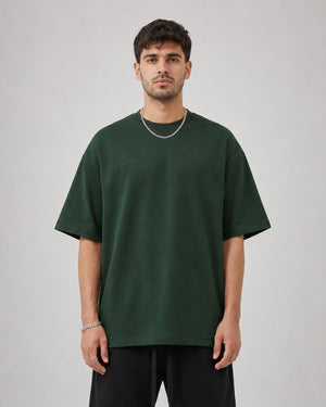 Essential Oversized T-Shirt in Green, front view on model