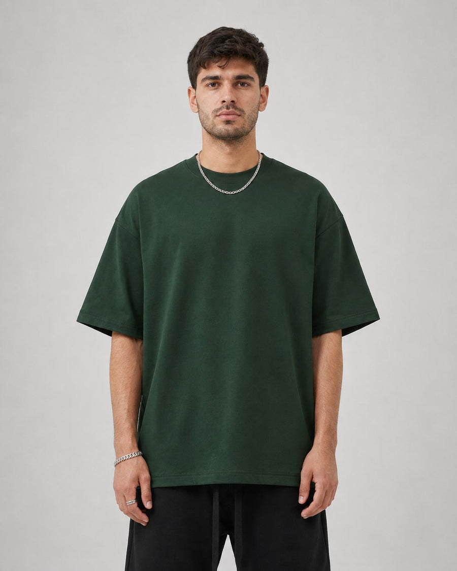 Essential Oversized T-Shirt in Green, front view on model