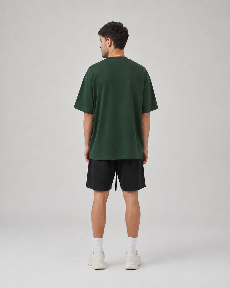 Essential Oversized T-Shirt in Green, back view on model