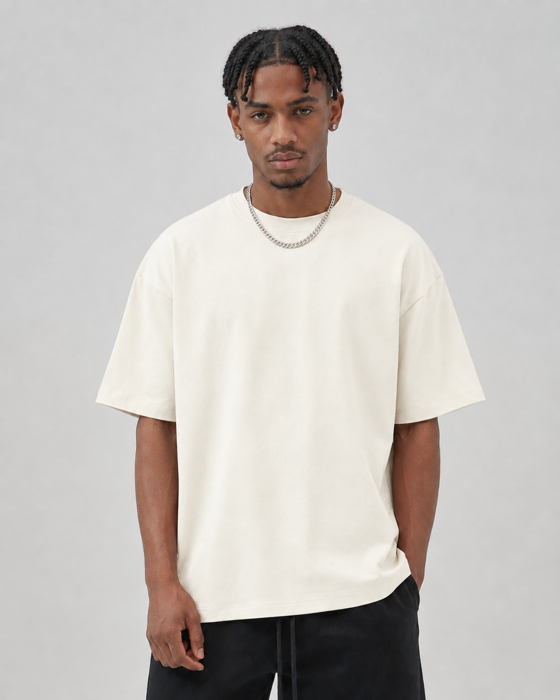 Essential Oversized T-Shirt in Off-White, front view on model