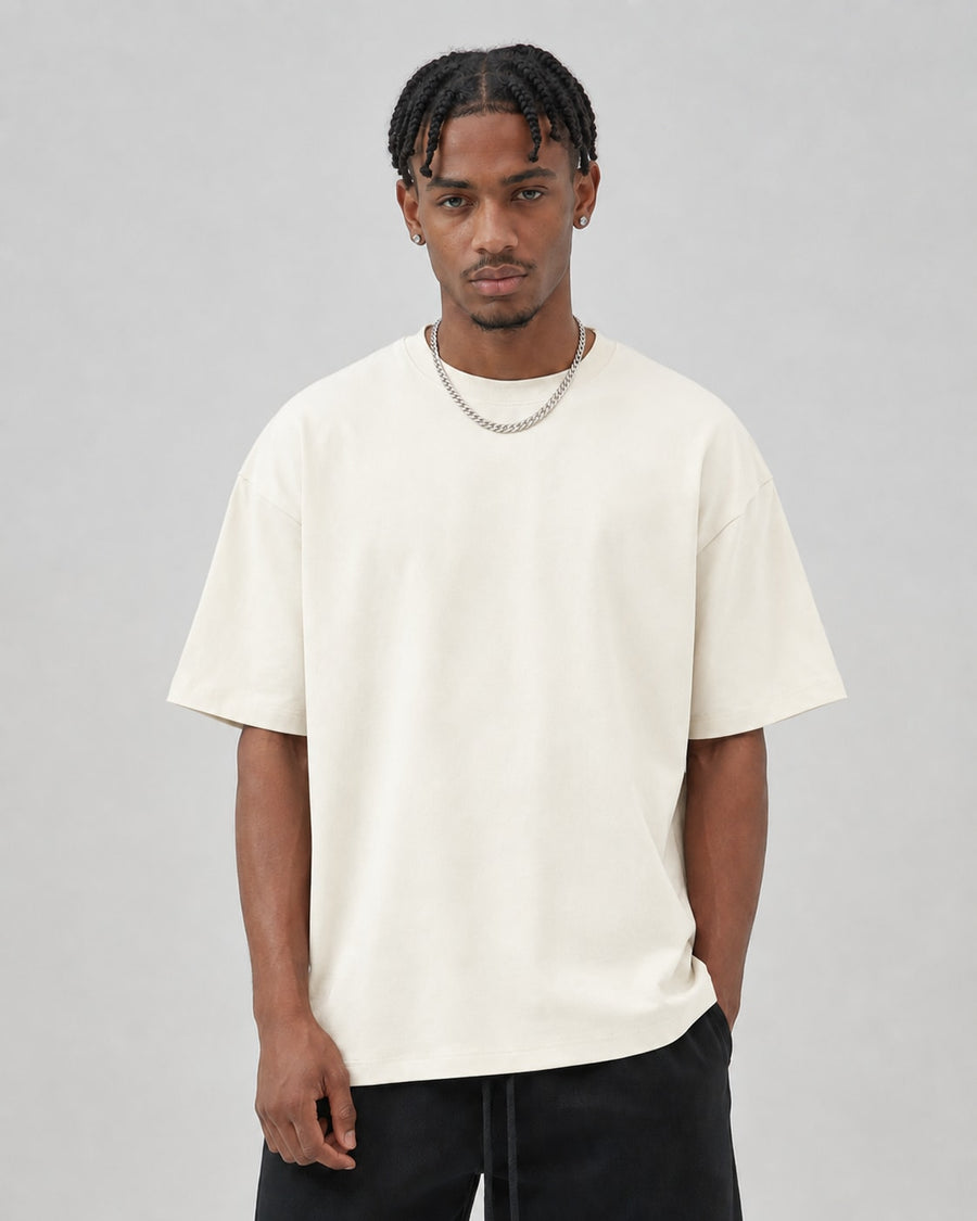 Essential Oversized T-Shirt in Off-White, front view on model