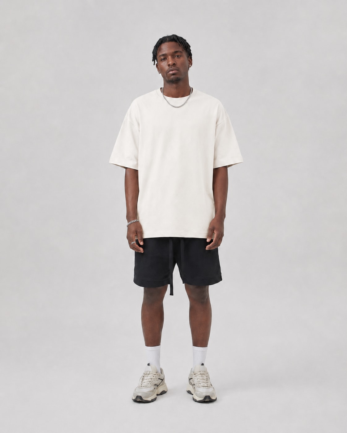 Essential Oversized T-Shirt in Off-White, full length view on model