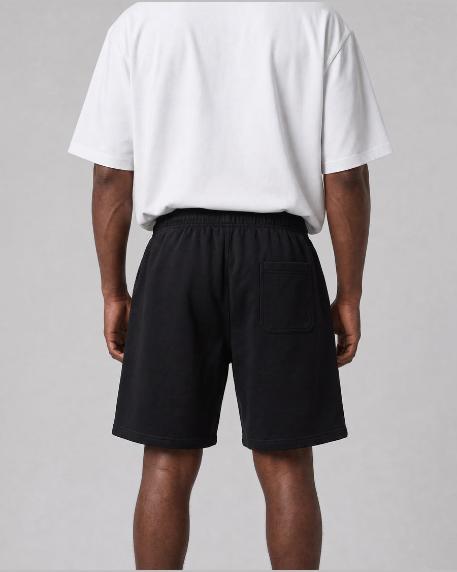 Essential Relaxed Short in Black, back view on model