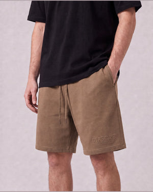 Essential Relaxed Short in Brown, front view on model