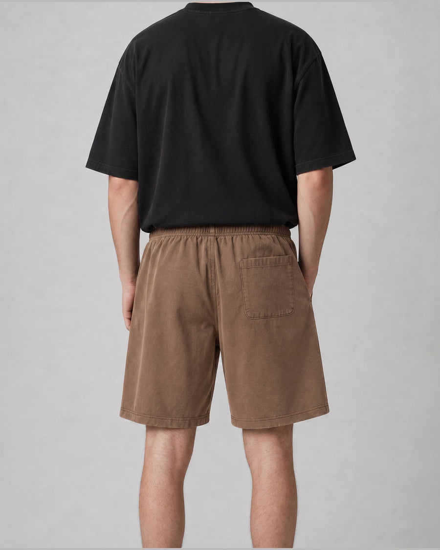 Essential Relaxed Short in Brown, back view on model