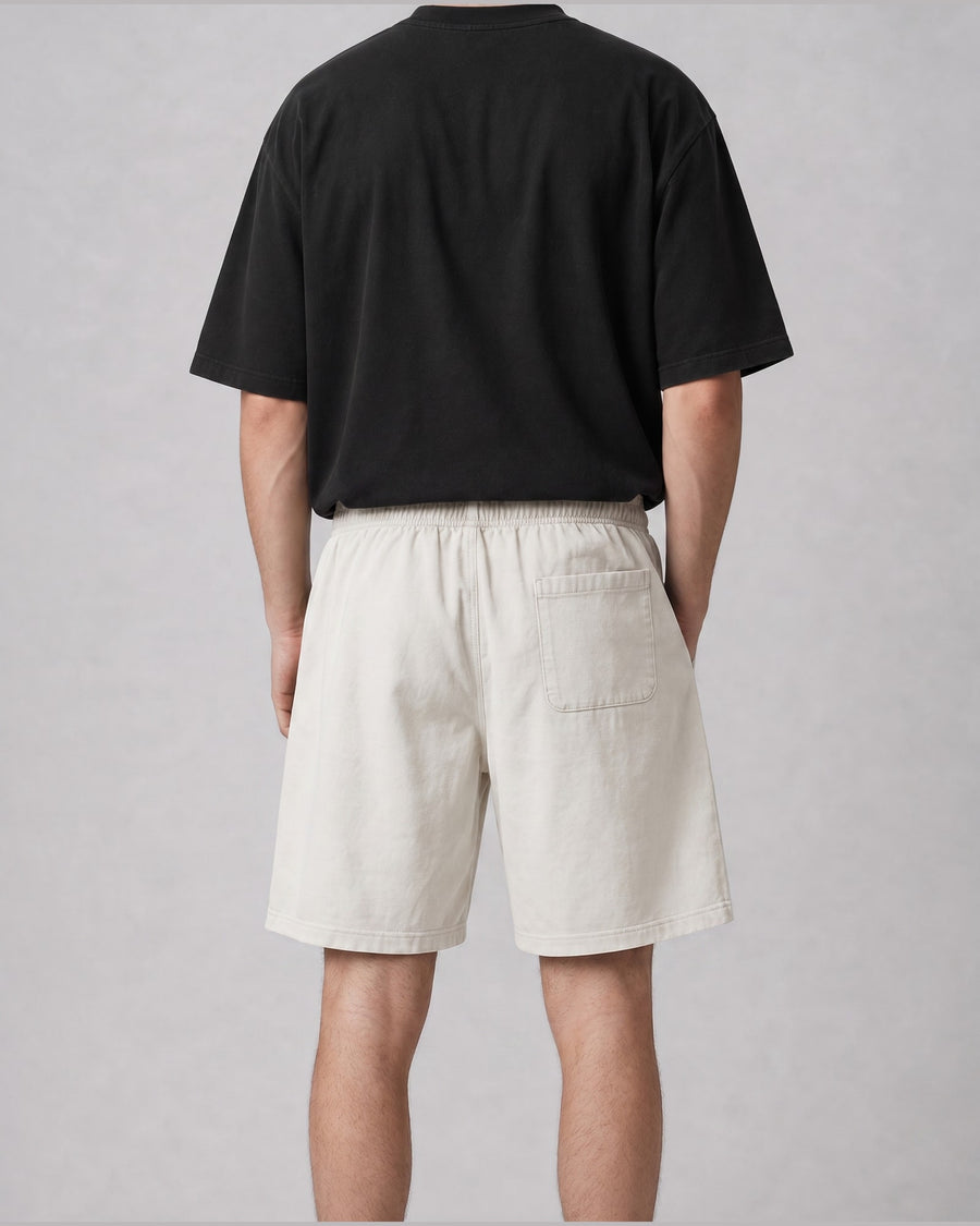 Essential Relaxed Short in Off-White, back view on model