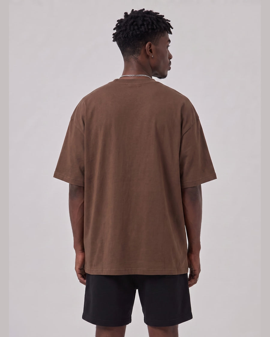 Logo Oversized T-Shirt in Coffee, back view on model