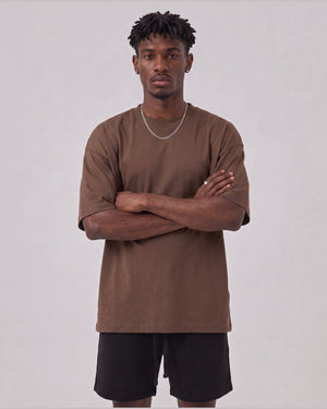 Logo Oversized T-Shirt in Coffee, front view on model
