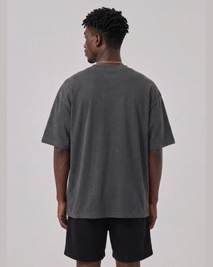 Logo Oversized T-Shirt in Dark Gray, back view on model