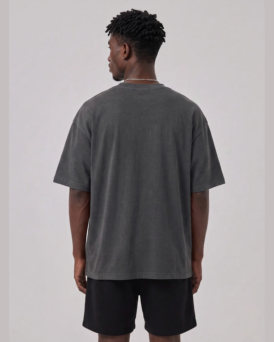 Logo Oversized T-Shirt in Dark Gray, back view on model