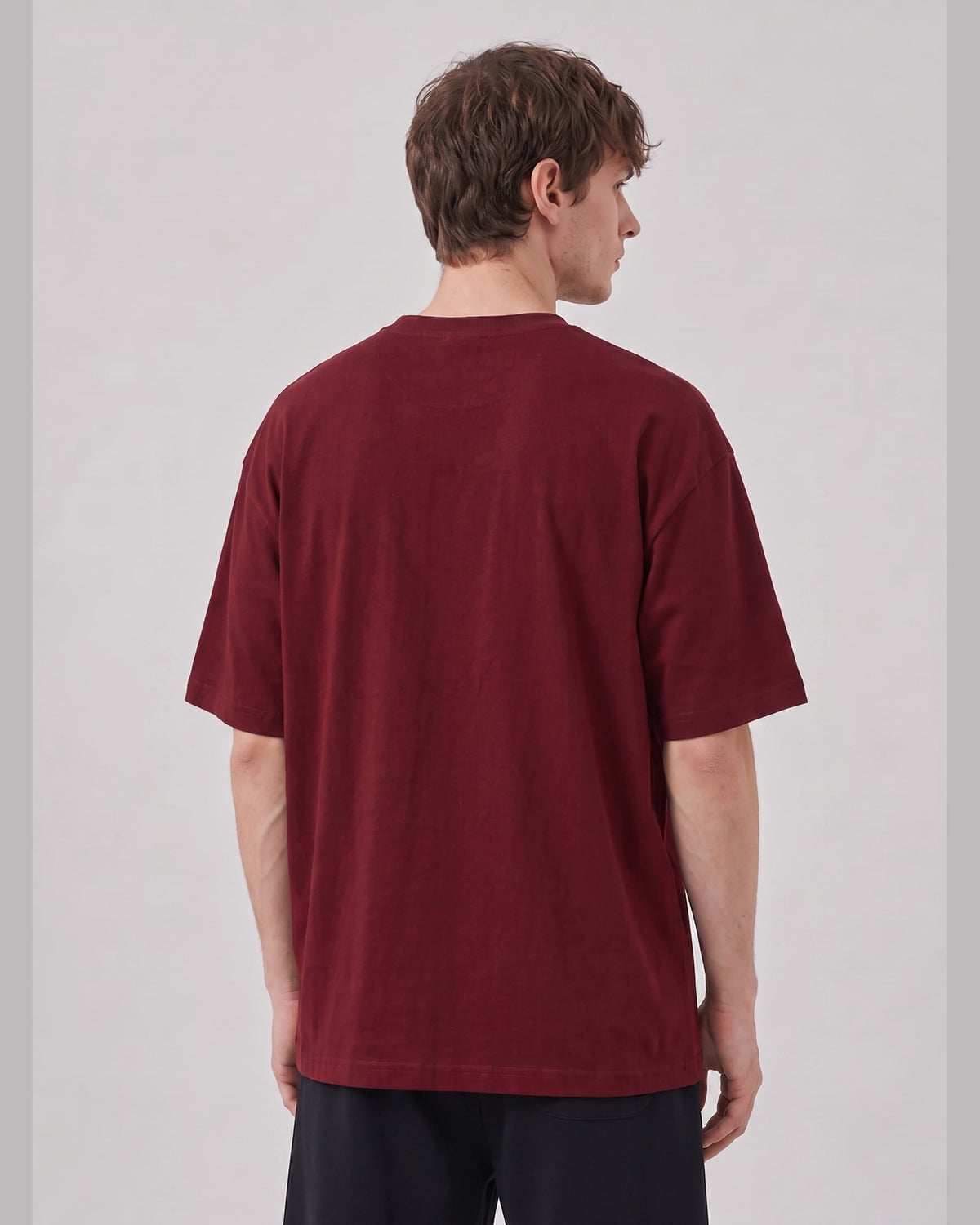 Logo Oversized T-Shirt in Dark Red, back view on model