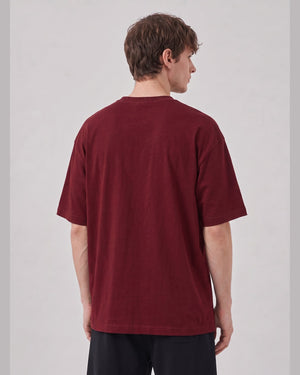 Logo Oversized T-Shirt in Dark Red, back view on model