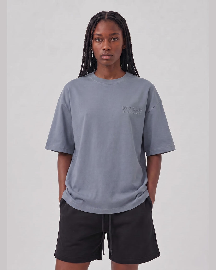 Logo Oversized T-Shirt in Gray Blue, front view on model