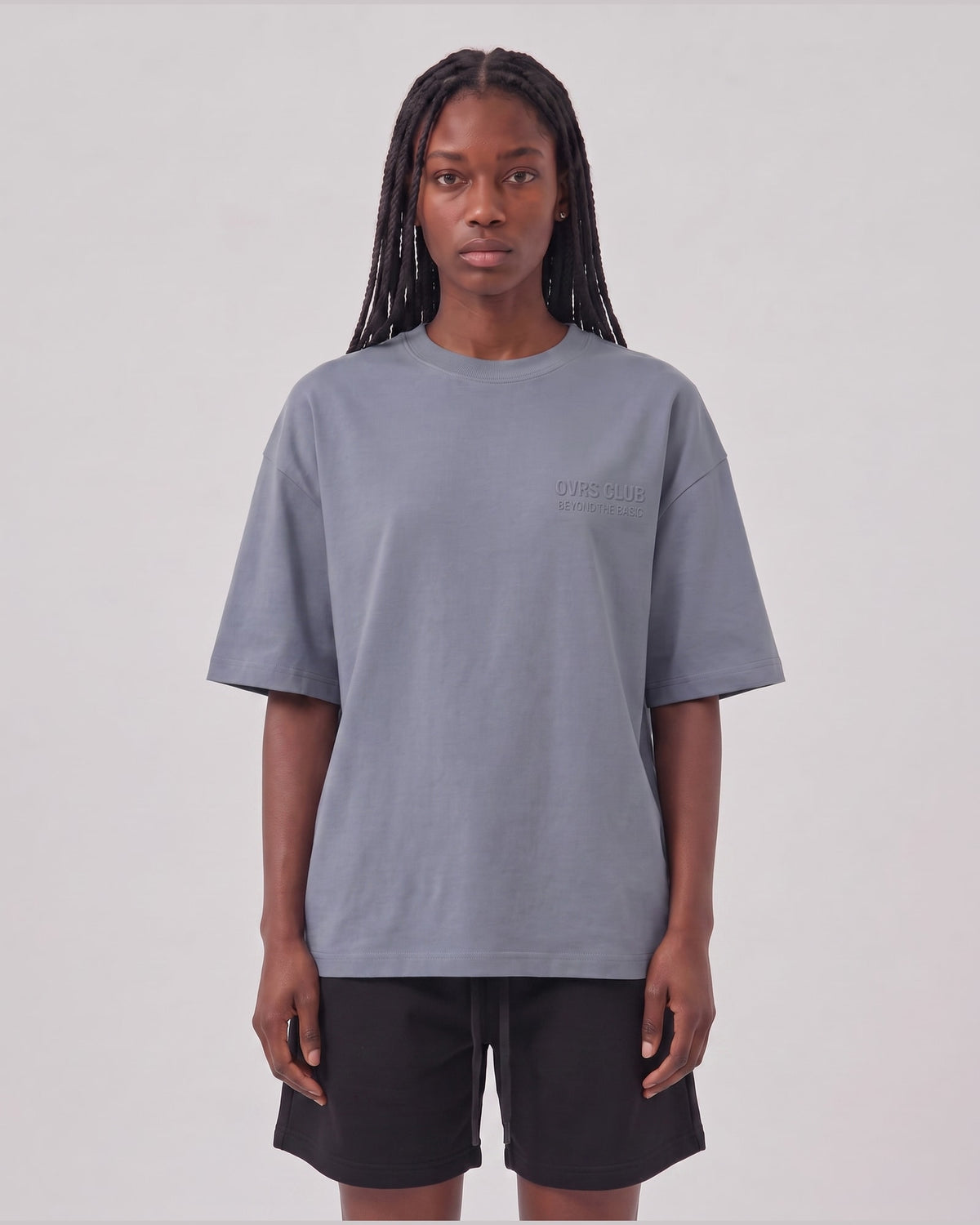 Logo Oversized T-Shirt in Gray Blue, front view on model