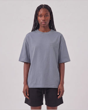 Logo Oversized T-Shirt in Gray Blue, front view on model