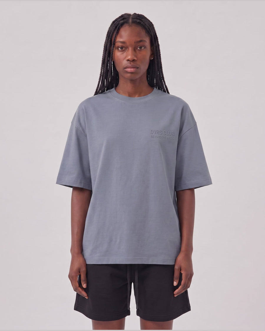 Logo Oversized T-Shirt in Gray Blue, front view on model