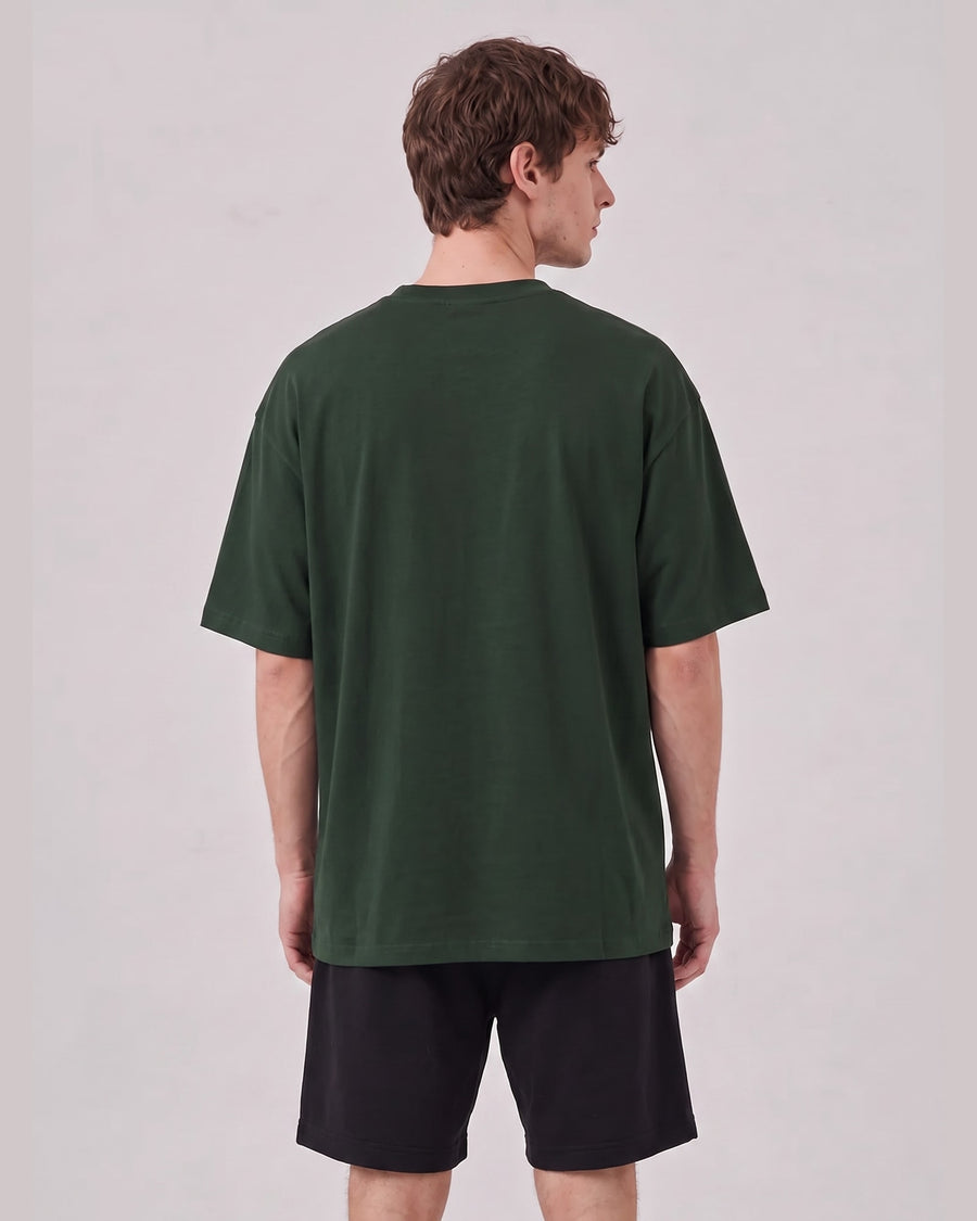 Logo Oversized T-Shirt in Green, back view on model