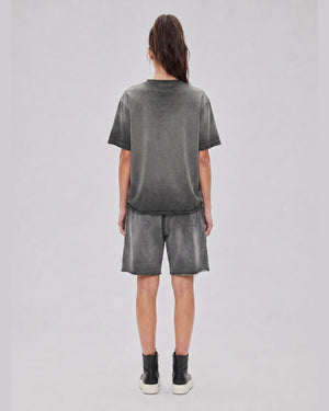 Washed Oversized Set in Ash Gray, back view on model