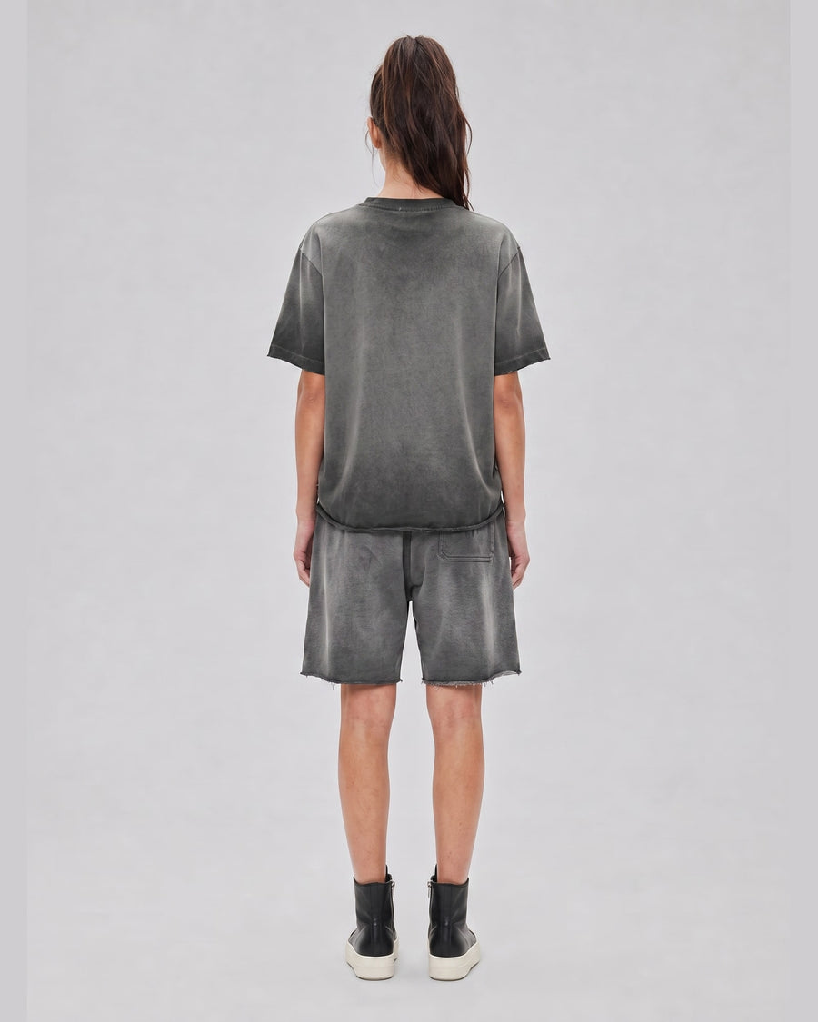 Washed Oversized Set in Ash Gray, back view on model