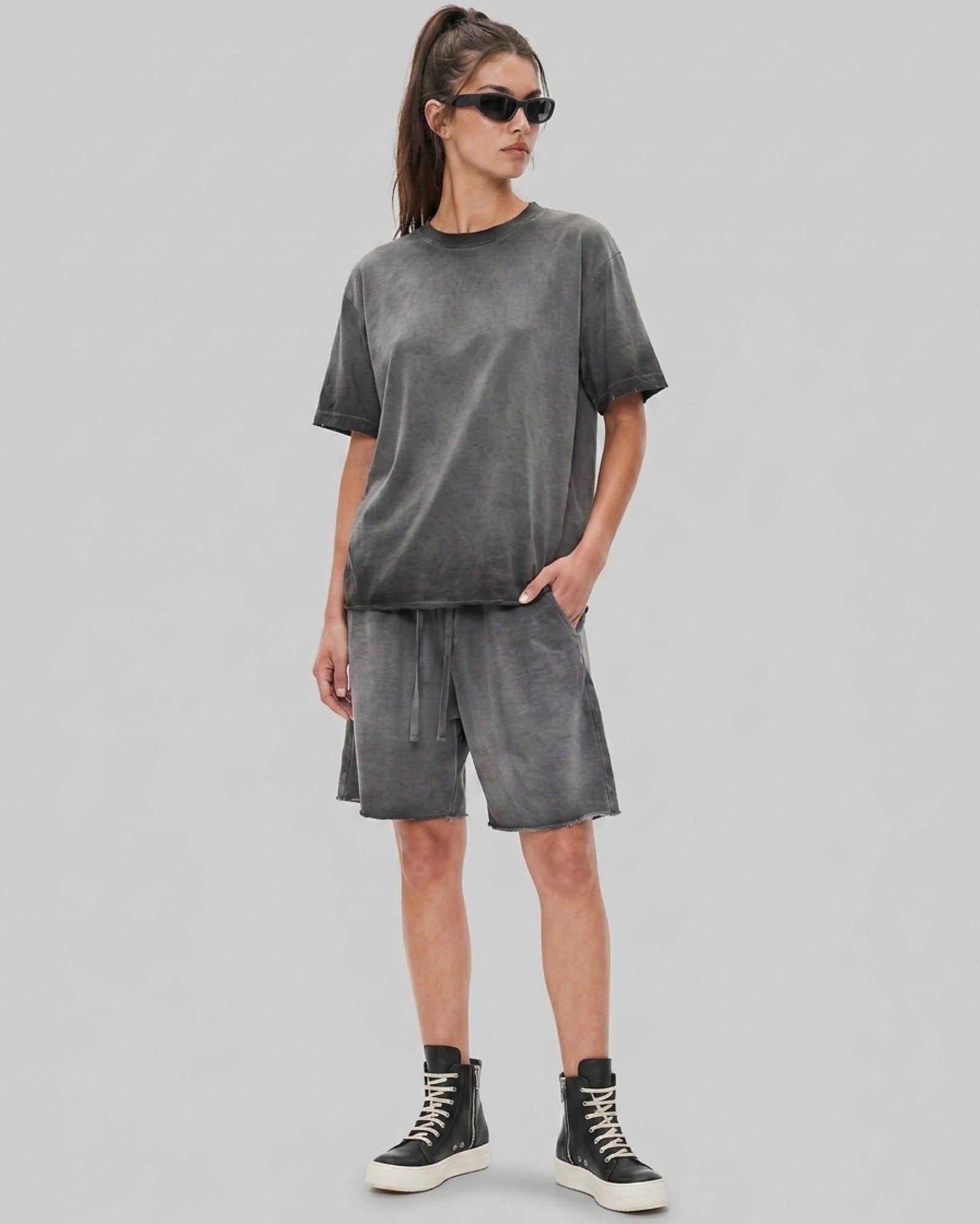 Washed Oversized Set in Ash Gray, fabric and construction detail
