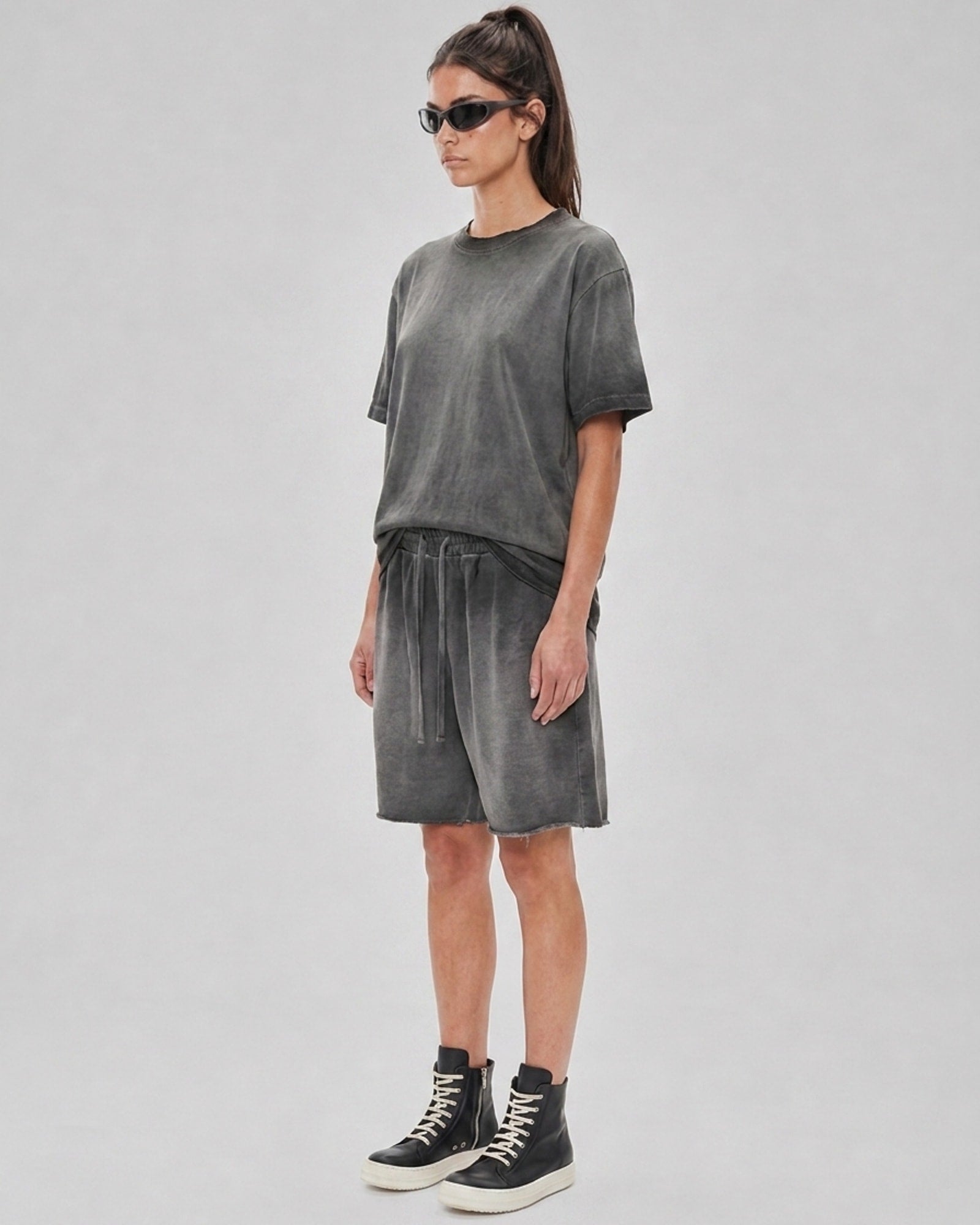 Washed Oversized Set in Ash Gray, fabric and construction detail